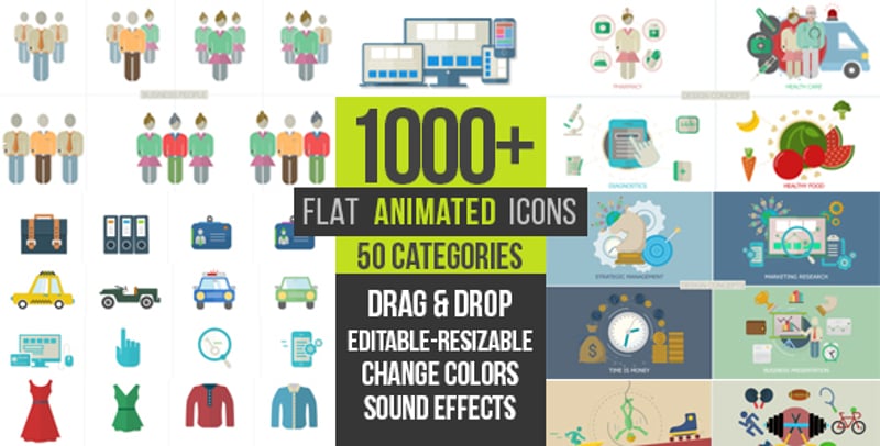 Modern Flat Animated Icon Set for Visual Communication, Elements ft ...