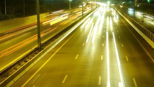 Highway Traffic Streaks at Night