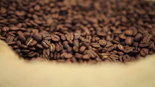 Grains Of The Roasted Coffee In The Bag.