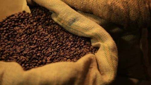 Bag of Roasted Coffee Beans Close Up