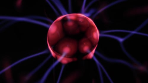 Plasma Ball with Red Glow and Blue Lightning