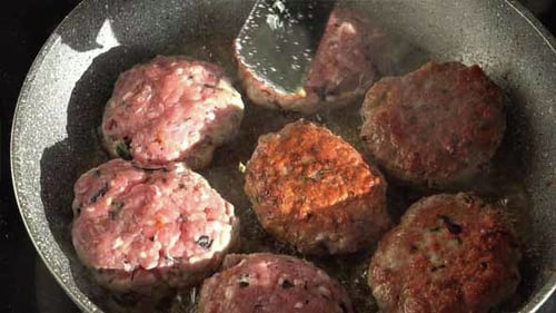 Meatballs Cooking in a Frying Pan