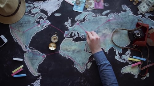 Drawing Travel Routes on Chalk World Map