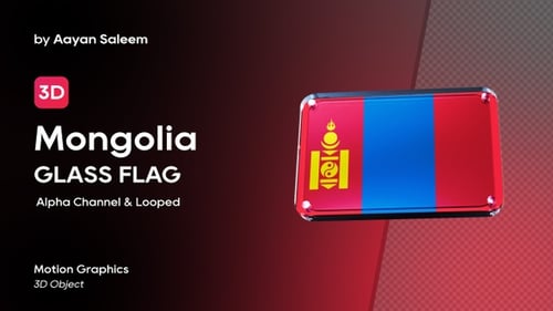 Animated 3D Mongolian Flag Plaque on Black Background