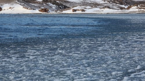 Surface Of Winter Baikal, Water And Ice In It
