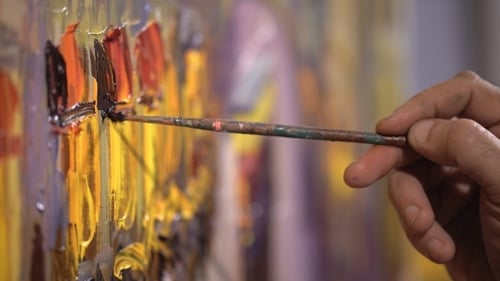 Abstract Paint Brush Stroke On Textured White Canvas. Paint Action.