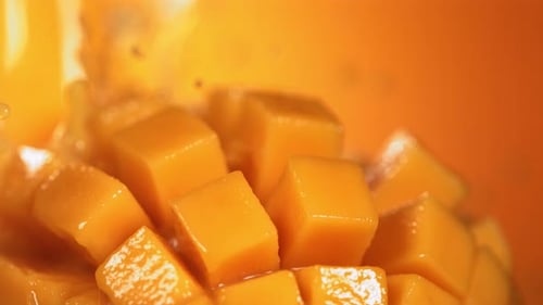 Juicy Mango Close Up with Liquid Splash