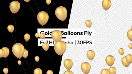 Floating Golden Balloons Celebration Background with Alpha Channel