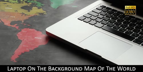 Laptop on World Map, Technology for Global Business