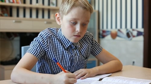 Boy Doing Homework at Table
