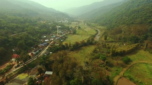 Aerial View of Village in the Mountain 01