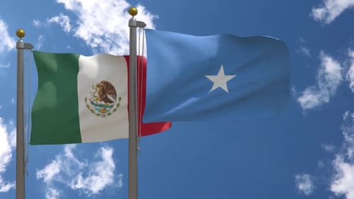 Flags of Mexico and Somalia Waving in the Wind