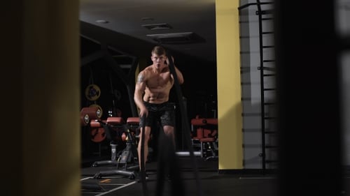 Fitness Battling Ropes At Gym Workout Fitness Exercise
