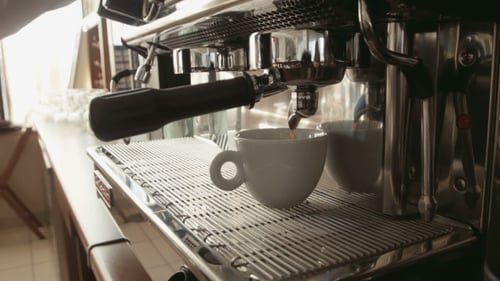 Coffee Machine Making Fresh Espresso Drinks