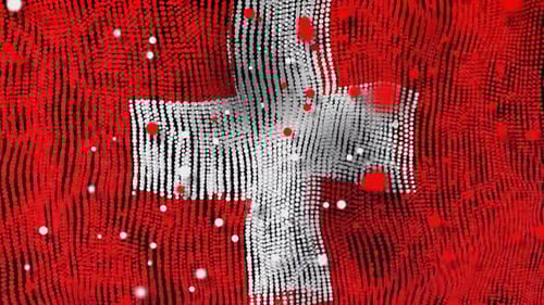 Dynamic Waving Swiss Flag Digital Particle Effect Background