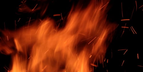 Bright Fire Burning Against Black Background