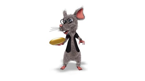 Animated Cartoon Mouse Character Wearing Glasses and Holding a Plate