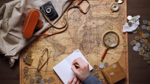 Planning a World Trip on Vintage Map