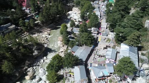 Gangotri village in the state of Uttarakhand in India seen from the sky