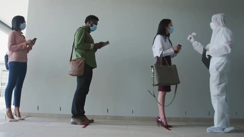 Temperature Scan at Business with Face Masks