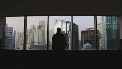 Looking Through Plaza Window To City View