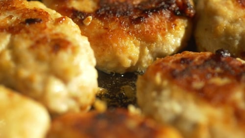 Fried Pork Meatballs Or Cutlets In Frying Pan