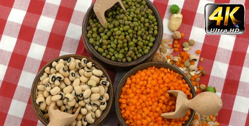 Colorful Dried Beans and Grains in Bowls