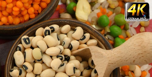 Colorful Assortment of Dried Legumes in Bowls