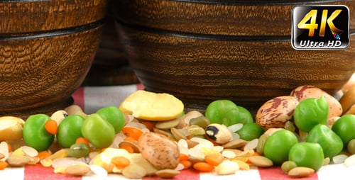 Assorted Grains, Seeds, and Legumes in Wooden Bowls