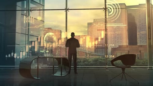 Un homme d'affaires travaille avec un éventail de données HD