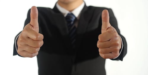 empresario, actuación, pulgares arriba