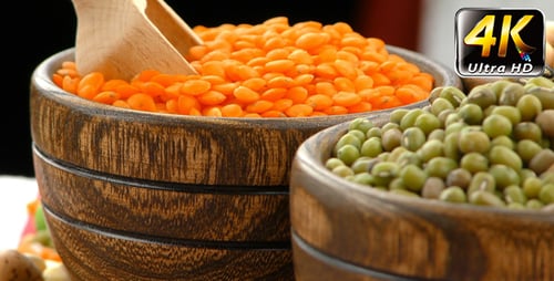 Close-Up of Dried Lentils and Beans in Bowls