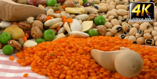 Assorted Colorful Beans and Lentils with Wooden Scoop