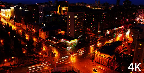 City Nightscape Aerial View, Intersection Traffic