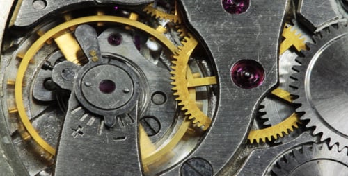 Clock Internal Mechanism with Moving Gears