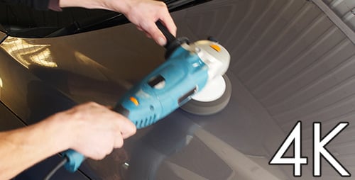 Polishing Car Hood with Machine Polisher