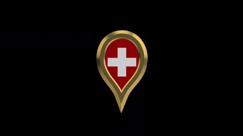 3D Rotating Switzerland Flag Map Pin Icon