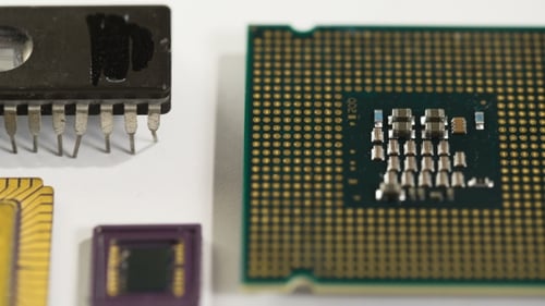 Computer Processor And Electronic Components On White Background