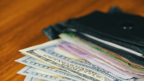 Wallet Stuffed with Bills Macro Zoom