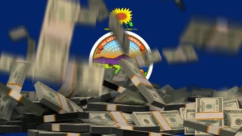 US Dollars Falling in front of Kansas State Flag