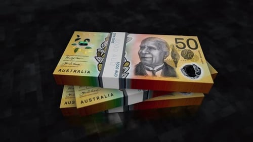 Rotating Stack of Australian Fifty Dollar Banknotes