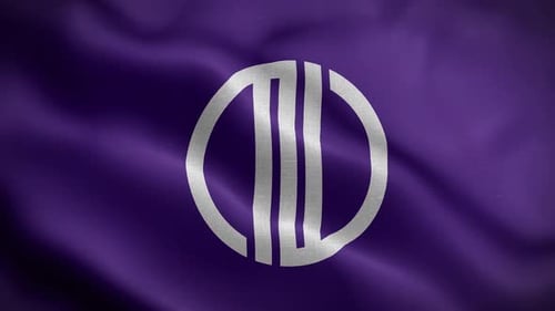 Abstract White Symbol on Waving Purple Flag Animation