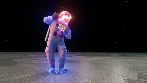 Futuristic Neon Astronaut Dancing on Moon Surface Loop
