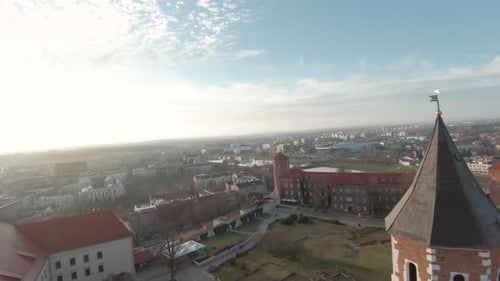 Aerial Flying Towards Wawel Royal Castle Krakow Poland