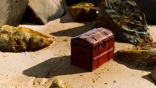 Schatztruhe in Sanddünen am Strand