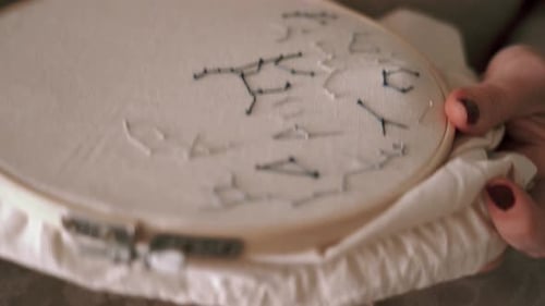 Woman's Hands Embroidering Constellation Art