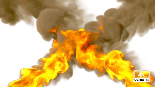 Riesiges Flammenfeuer, Flammen strömen mit Staub