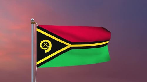 Realistic Waving Flag of Vanuatu on a Flagpole