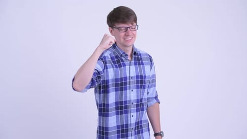 Young Adult Gesturing with Closed Fist