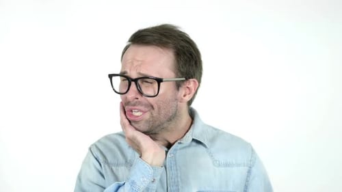 Toothache Man with Tooth Pain White Background